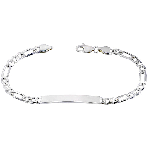 Sterling Silver ID Bracelet Figaro Link Small 3/16 inch Nickel Free Italy