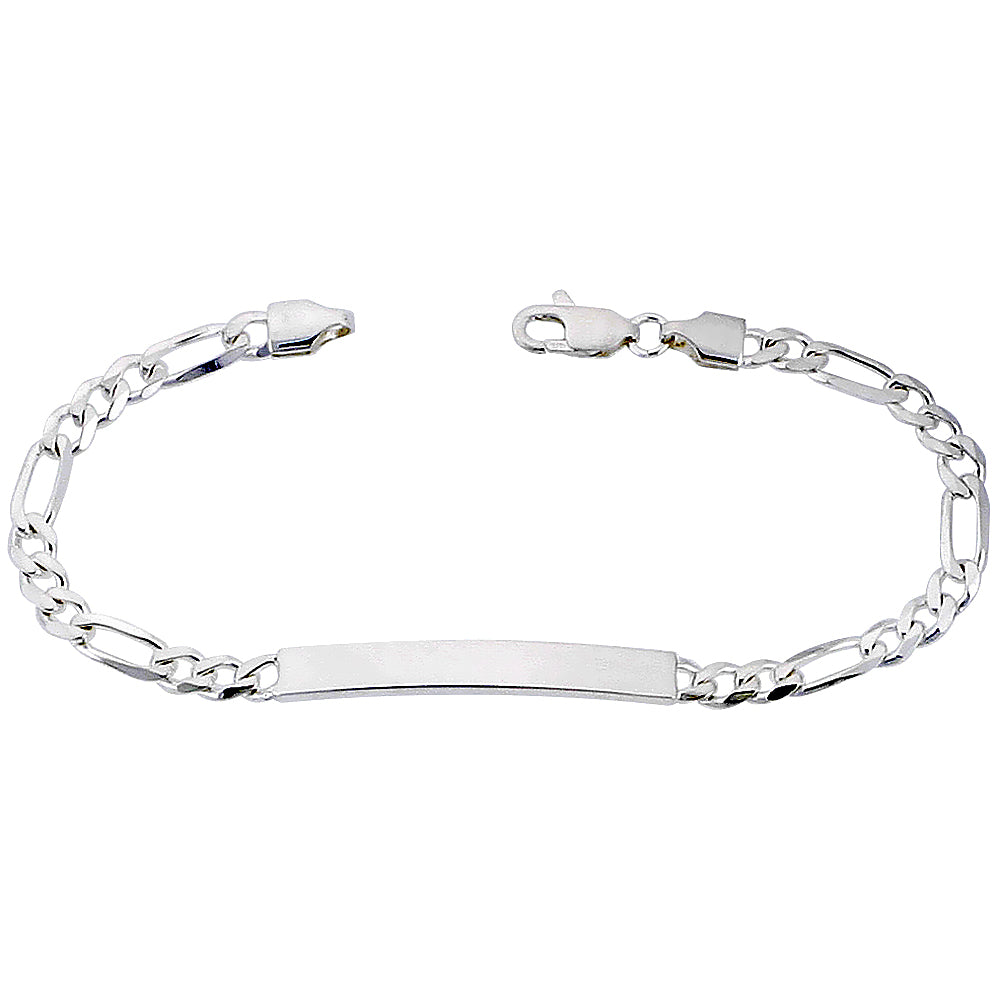 Sterling Silver ID Bracelet Figaro Link Small 3/16 inch Nickel Free Italy