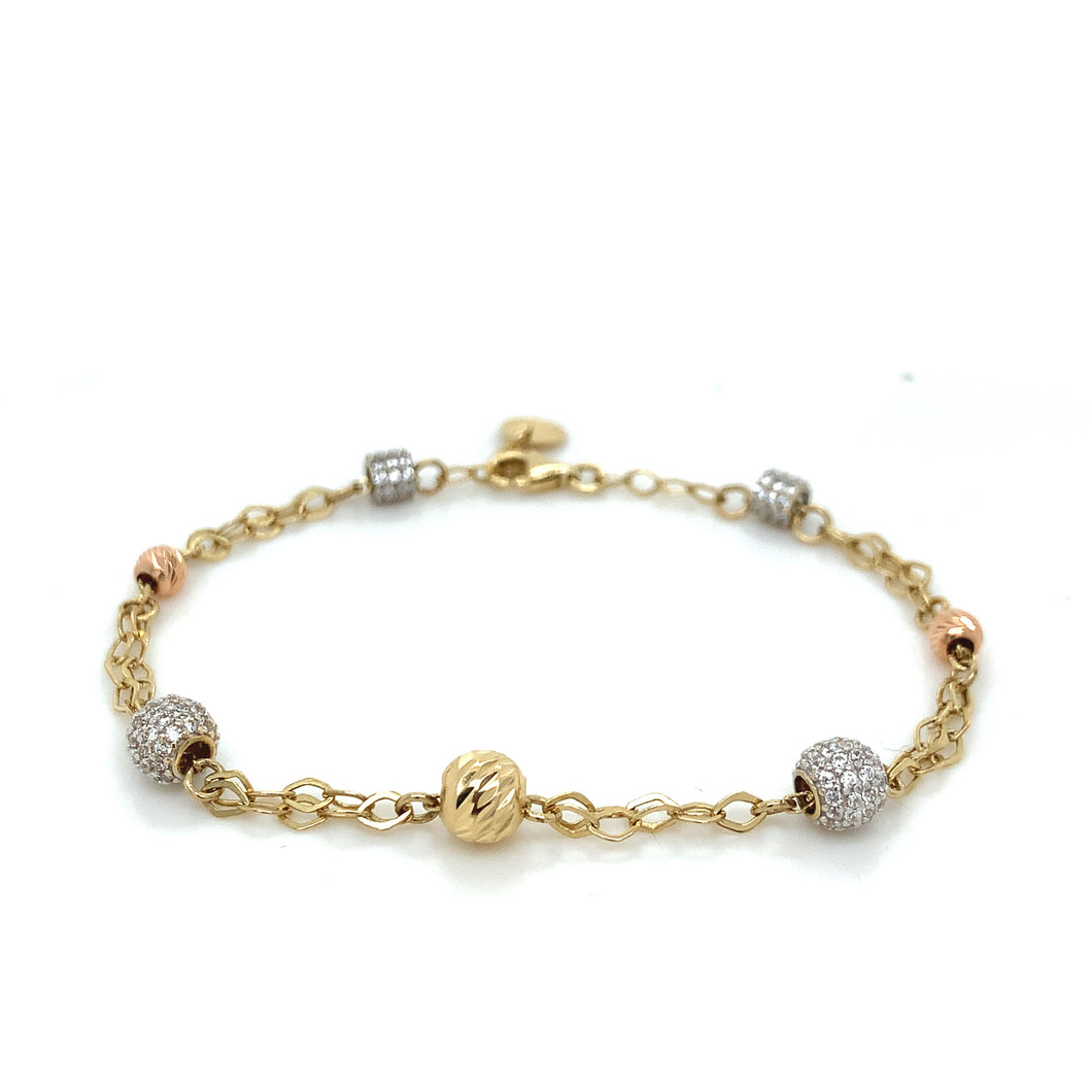 14K Gold Sphere Cz Bracelet