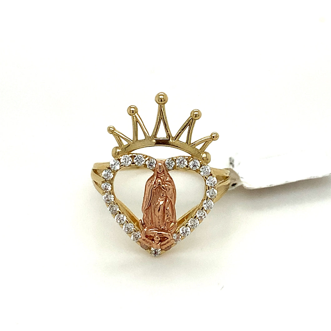 14K Gold Our Lady of Guadalupe Crown Cz Ring