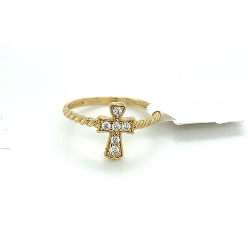 14K Gold Cross Cz Ring