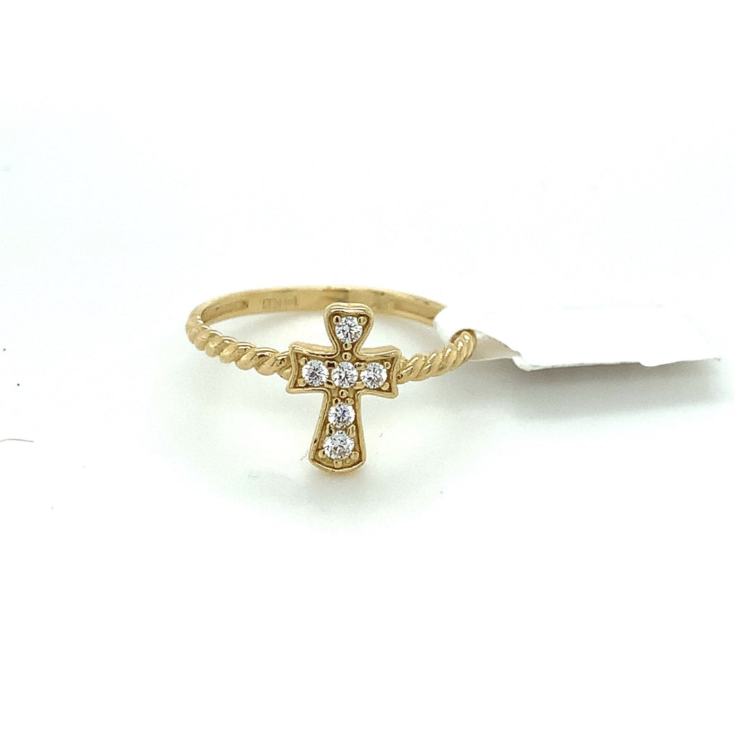 14K Gold Cross Cz Ring