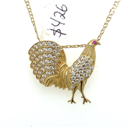 14K Gold Rooster Pendant