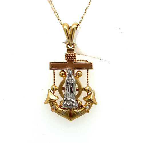 14K Gold Our Lady of Guadalupe Anchor Pendant