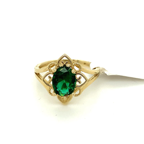 14K Gold Oval Green Ring