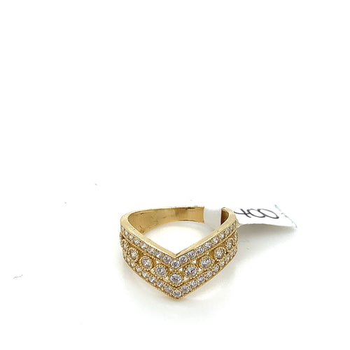 14K Gold V Cz Ring
