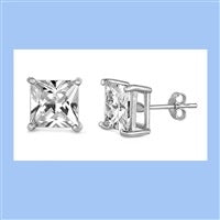 Sterling Silver Square White Stud Earrings