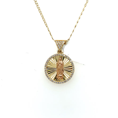14K Gold Our Lady of Guadalupe Cz Pendant
