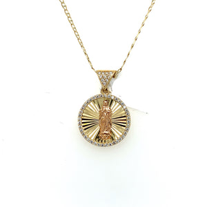 14K Gold Our Lady of Guadalupe Cz Pendant