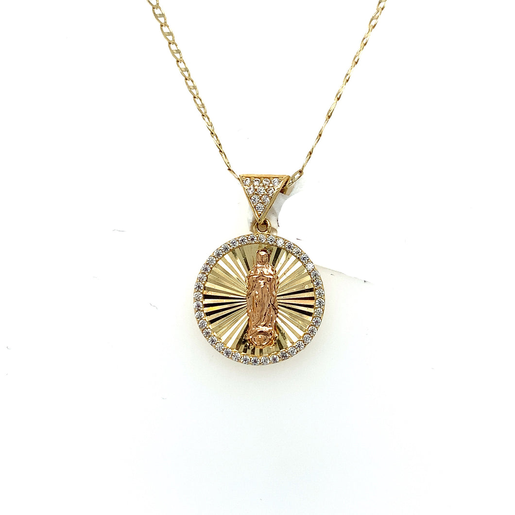 14K Gold Our Lady of Guadalupe Cz Pendant