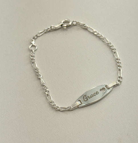 Sterling Silver Childrens Heart ID Bracelet