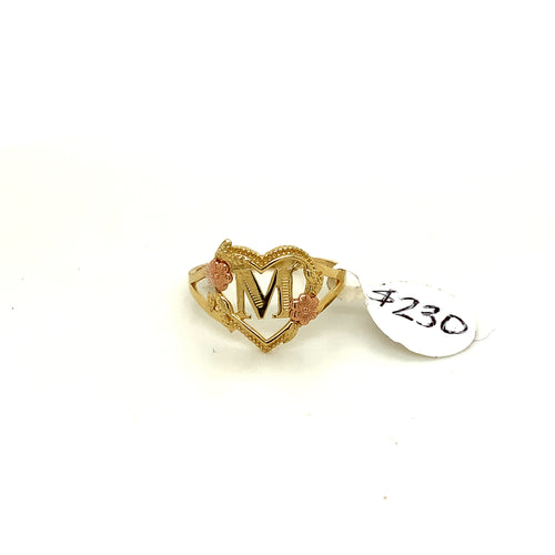 14K Gold Heart Letter M Ring
