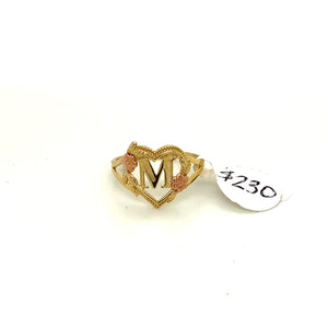 14K Gold Heart Letter M Ring