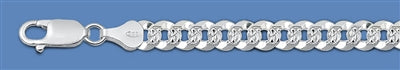 Sterling Silver Pave Flat Curb Chain / Bracelet 10.8mm