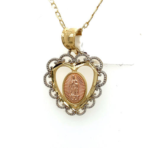 14K Gold Our Lady of Guadalupe Heart Pendant