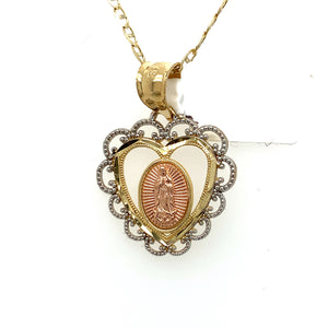 14K Gold Our Lady of Guadalupe Heart Pendant