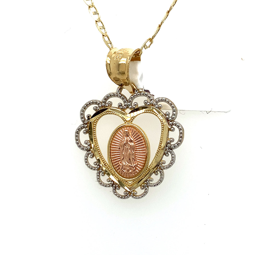 14K Gold Our Lady of Guadalupe Heart Pendant