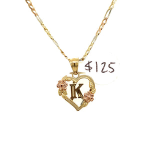 14K Gold Heart Letter K Pendant