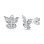 Sterling Silver Butterfly Cz Earring