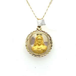 14K Gold Sacred Heart Double Sided Pendant