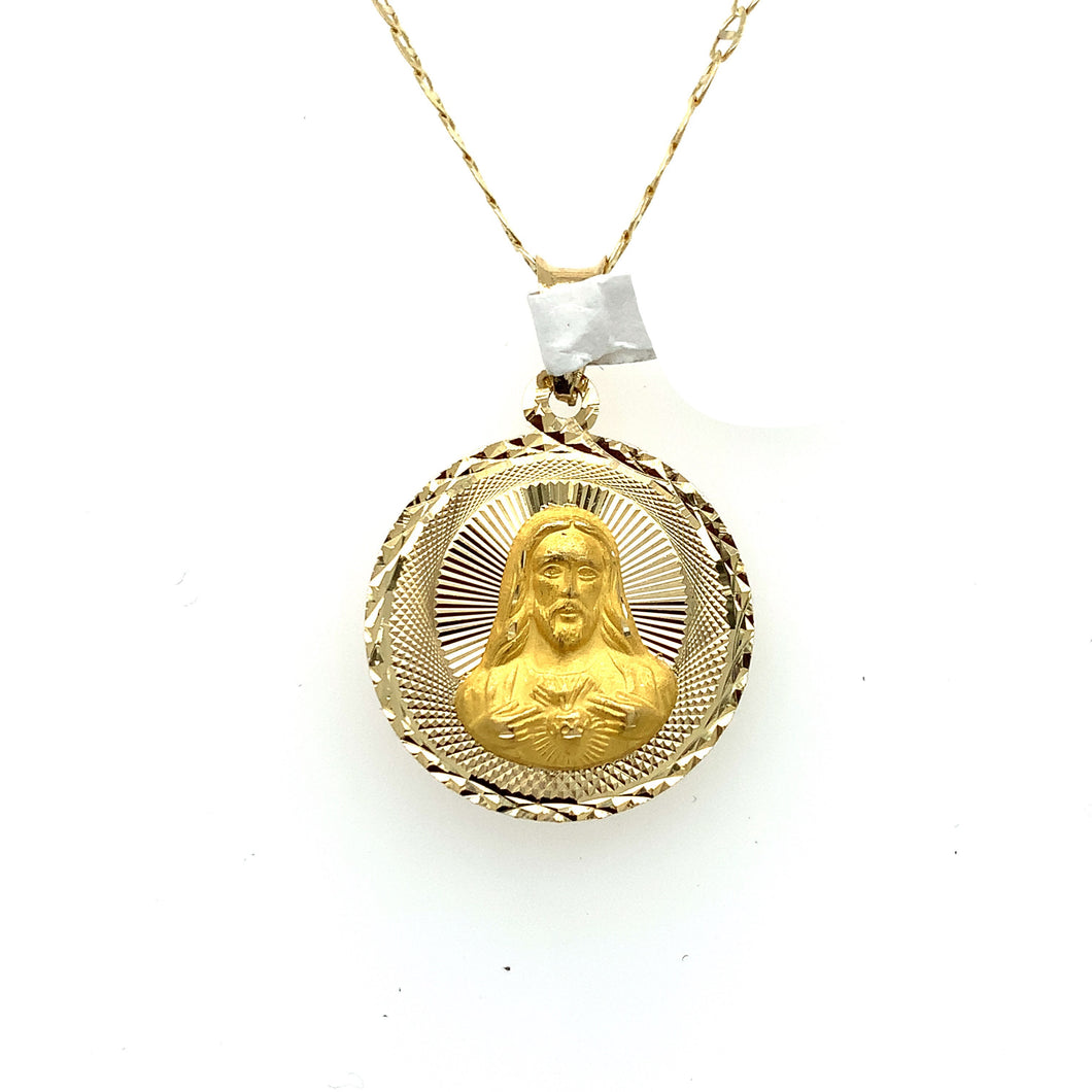 14K Gold Sacred Heart Double Sided Pendant