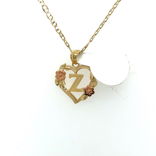 14K Gold Letter Z Heart Pendant