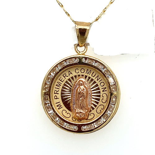 14K Gold Our Lady of Guadalupe Cz Pendant