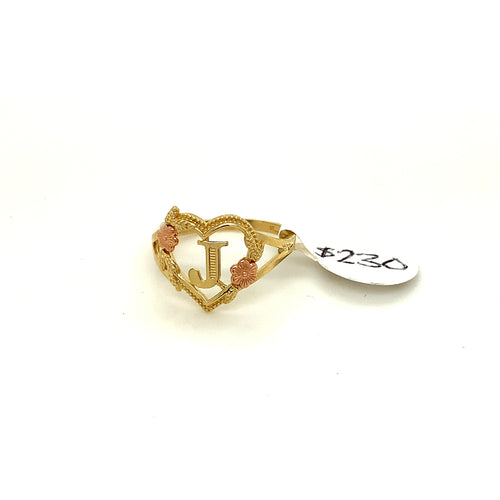 14K Gold Heart Letter J Ring