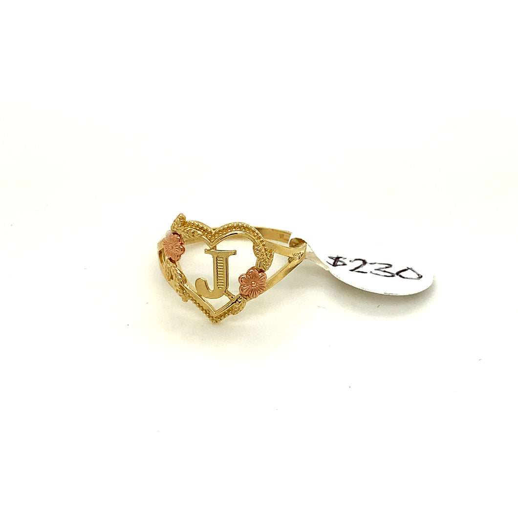 14K Gold Heart Letter J Ring
