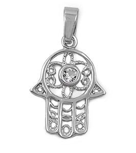 Sterling Silver Hamsa Cz Pendant