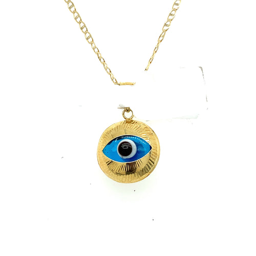 14K Gold Blue Evil Eye Pendant