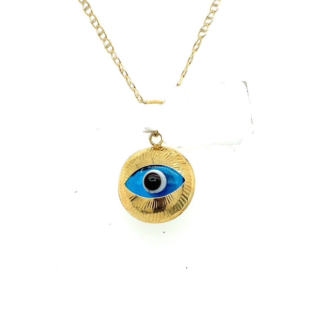 14K Gold Blue Evil Eye Pendant