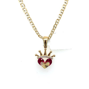 14K Gold Crown Heart Cz Pendant
