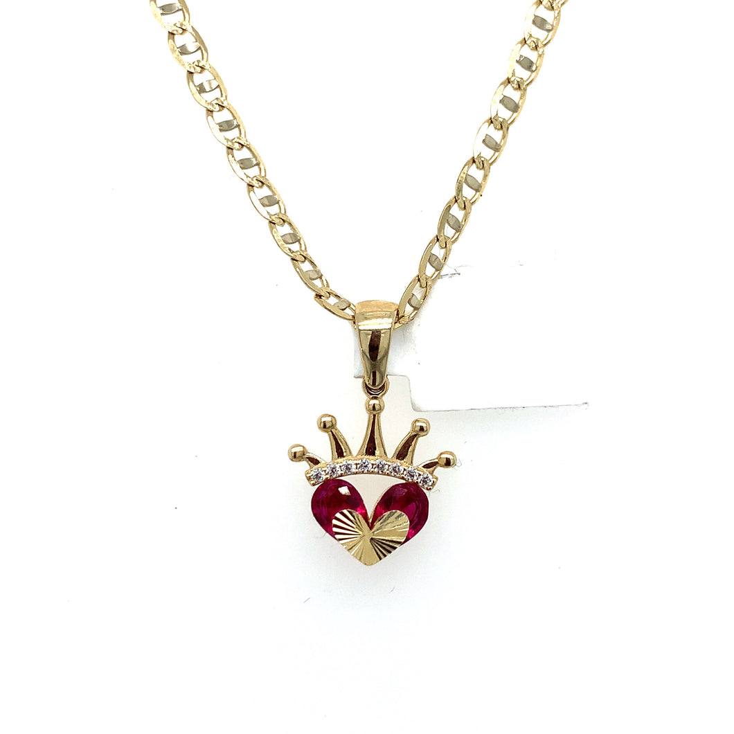 14K Gold Crown Heart Cz Pendant