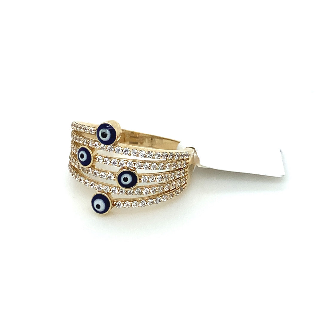 14K Gold Blue Evil Eye Cz Ring