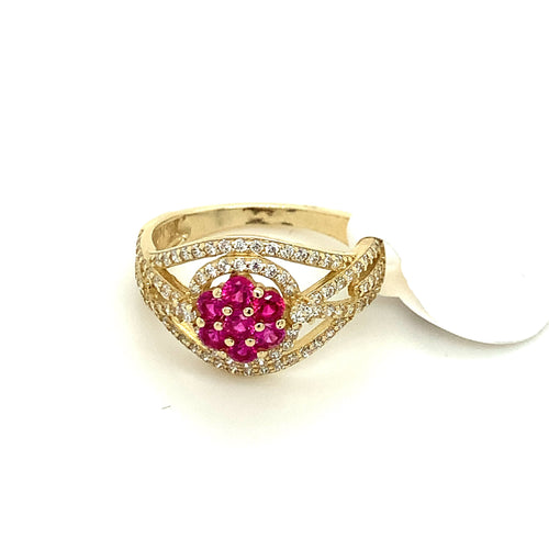 14K Gold Flower Cz Ring