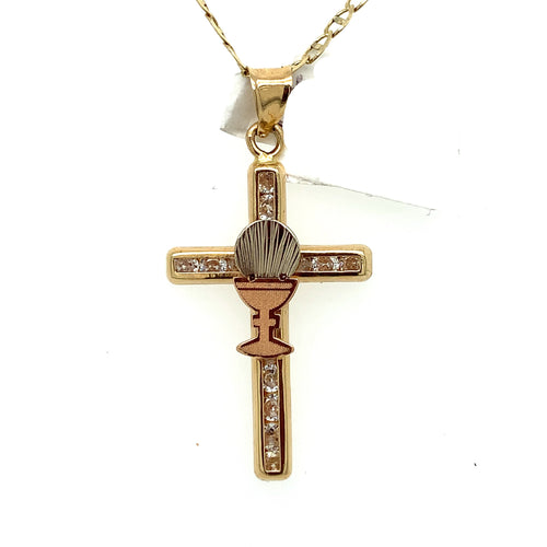 14K Gold Cross Eucharistic Pendant