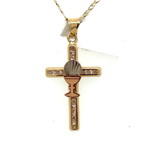 14K Gold Cross Eucharistic Pendant