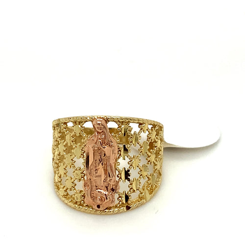 14K Gold Our Lady of Guadalupe Flower Ring