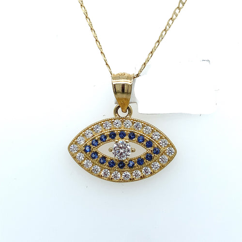 14K Gold Evil Eye Cz Pendant