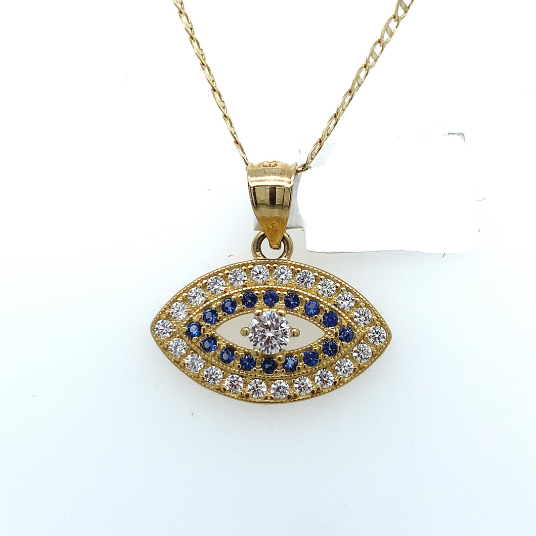 14K Gold Evil Eye Cz Pendant