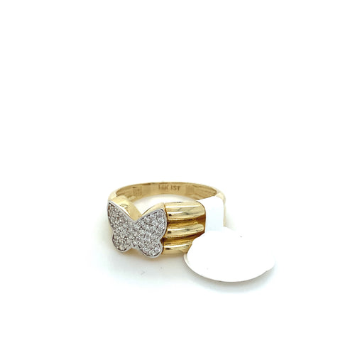14K Gold Butterfly Cz Ring