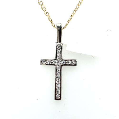 14K White Gold Cross Cz Pendant