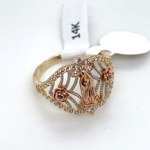 14K Gold Our Lady of Guadalupe Cz Ring