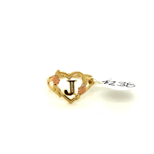 14K Gold Heart Letter J Ring