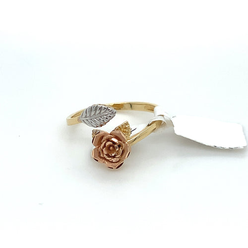 14K Gold Rose and Leaves Ring