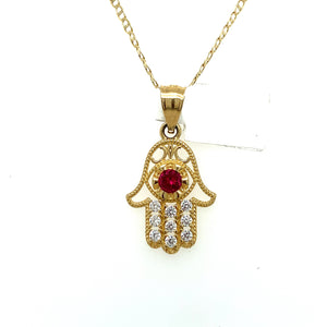 14K Gold Hamsa Hand Cz Pendant