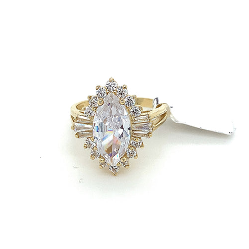 14K Gold Oval Cz Ring