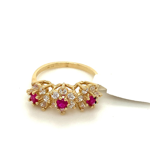 14K Gold Flowers Cz Ring