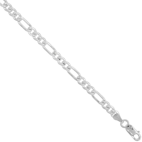 Sterling Silver Figaro Link Chain Necklace 5.5mm Pave Cut Beveled Nickel Free Italy.